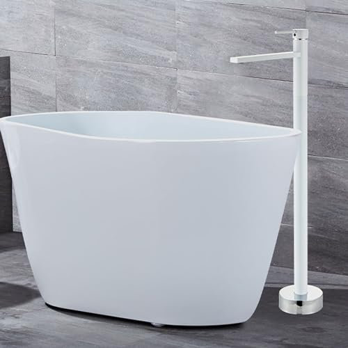 BiaoTeng Grifo para Bañera Exenta Monomando Frío y Calor Grifo Bañera Suelo Laton Grifo de Bañera Independiente Blanco