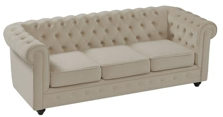 Vente-unique - Divano fisso 3 posti Chesterfield - velluto - beige