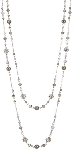 FULU AUTUMN Lange Perlenkette Damen Silber Schwarz Statement Kette Modeschmuck Kett Lang Vintage Schmuck Geburtstag Geschenke für Frauen