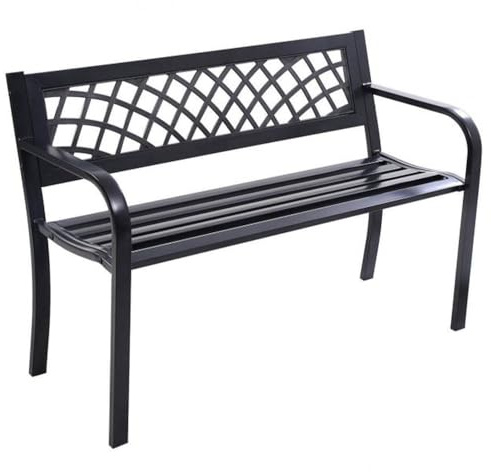 Easylife 3-Seater Metal Garden Bench with PVC Lattice Backrest & Cover – Outdoor Furniture with Solid Steel Frame - Weatherproof Garden Storage, H75xW119xD53cm, Black