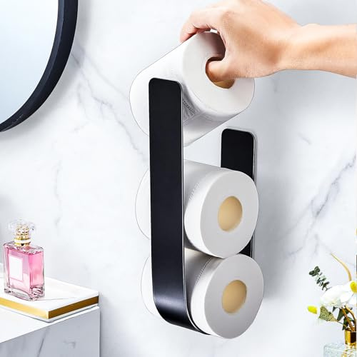 GGQ Toilettenpapier Aufbewahrung Wand Ohne Bohren, Selbstklebender Klopapier Aufbewahrung Schwarz, Ersatzrollenhalter Toilettenpapier, Toilettenpapierhalter, Badezimmer Klopapierhalter Für 3 Rollen