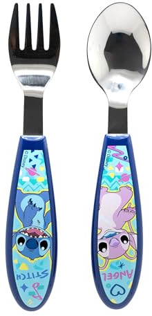 DISNEY STITCH - Set de 2 Couverts Enfant STITCH & ANGEL - Cuillère + Fourchette Inox - Idéal Premiers Repas - Ergonomiques et Résistants - Passe au Lave-Vaisselle - À partir de 3 Ans