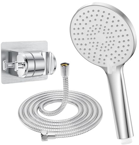 YEAUPE PRO Kit de douche et support de tuyau, douchette à main avec tuyau de 1,6 m, 3 types de jet, grand pommeau de douche rond (Φ120 mm), haute pression, pommeau de douche universel, chromé