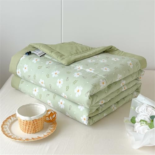 Highdi Spring Floral Print Reversible Bed Throws Quilted Bedspreads, Lightweight Patchwork Quilt Comforter Single Double, Throw Summer Quilt, Quilted Blanket for All Seasons (Green,150x200cm)