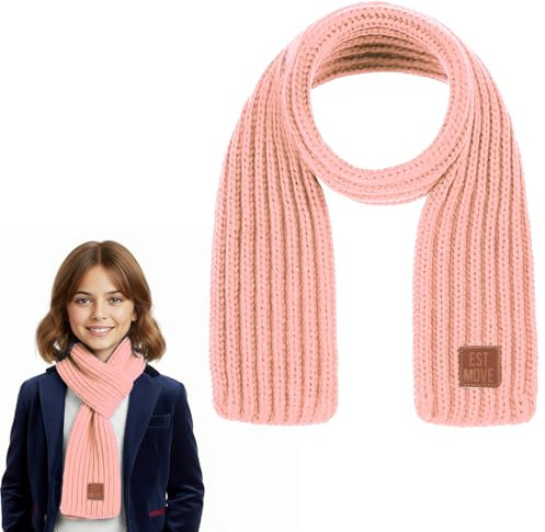 ADLABLD Warm Scarf for Kids, Cute Winter Scarves for Boys & Girls Black Knitting Scarf for Kids Child Winter Neck Warmer(Pink)