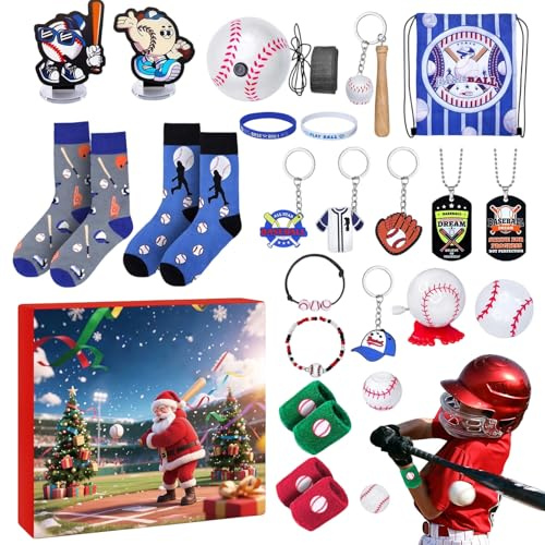Adventskalender jul 2025 baseball | 24 dagars sporttillbehör | schema för sport boll | För tonåringar spelare samlare semester säsong familjeevenemang