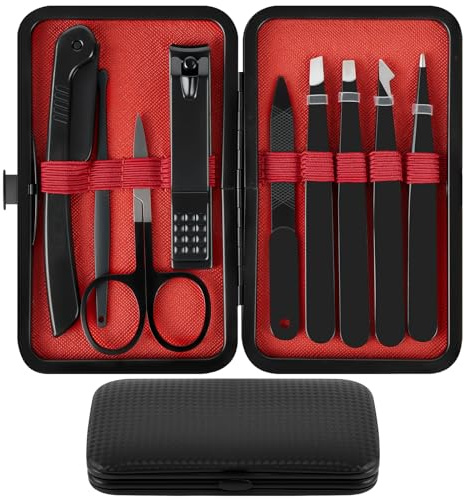 AUYAO Präzisions Pinzetten Set mit Reisetasche 10PC Tweezers Pinzette Stainless Steel Pinzette Augenbrauenschere Nagelfeile Nagelknipser Ohrreiniger Spitzzange Flachzange Usw Wimpern Pinzetten Schwarz