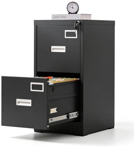 Armario archivador con ruedas A4 con 2 cajones con cerradura, de metal vertical, soporte para impresora, armario de oficina para oficina en casa, para carpetas colgantes