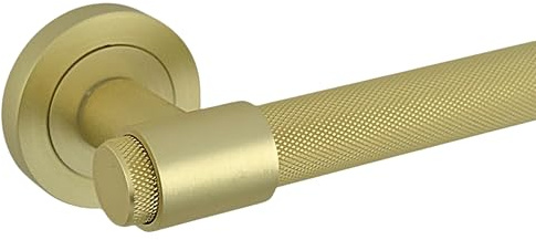 AXS Dakota Internal Door Handles on Rose – Lever Handle Pair for Wooden Doors – Modern Concealed Fix – Fits Standard UK Tubular Latch (Satin Brass, Handles Only)