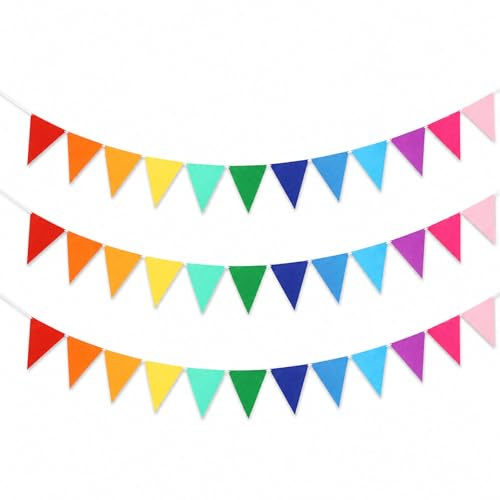 36 Flags 25ft Bunting, Colourful Fabric Bunting Banner for Birthday Garden Party Wedding Festival Home Decorations, Felt Triangle Flags Pennant Garland