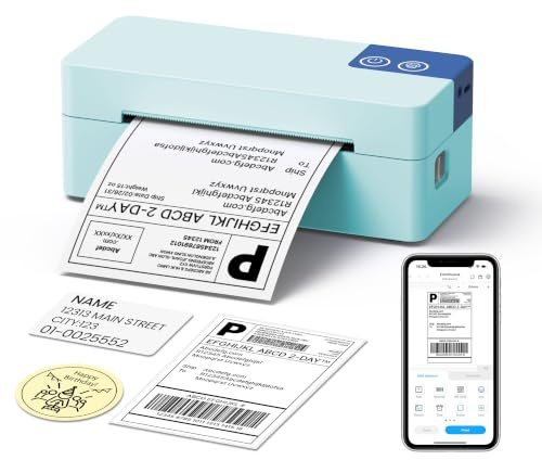 ETIKEZ Bluetooth 4x6 Thermal Shipping Label Printer for Parcels, Light Blue