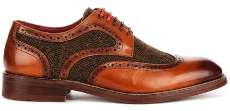Scarpe da uomo in pelle tweed brogue vintage wingtip derby, Marrone chiaro, 45 EU