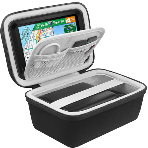 BOVKE GPS-Hülle für 5-5,5-Zoll-GPS-Navigationsgeräte Garmin Drive 52/Drive 51/53 DriveSmart 55/dezl OTR500/zumo 396 LMT-S/Garmin z?mo XT GPS-Navigationssystem, Netztasche für ladegerät Kabel, Schwarz