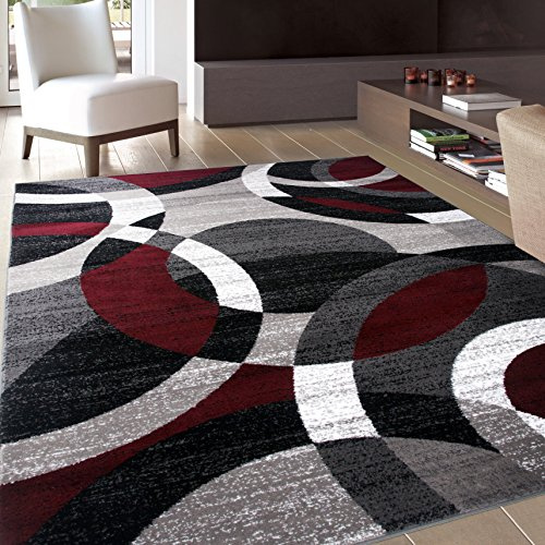 Rugshop Red Modern Geometric Indoor Area Rug, Overlapping Circle Pattern, Fade Resistant, Non-Shedding, for Living Room, Bedroom and Home Office, 5'3 x 7'3