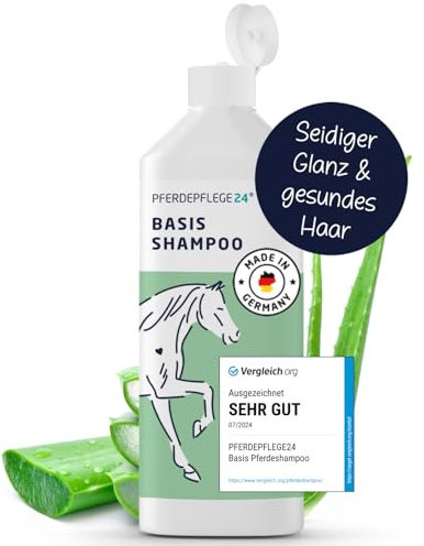 Mildes Pferdeshampoo - Basis Pferde Shampoo 0,5l, 2,5l, 5l & 10l pH Neutral - Seidiger Glanz, leichte Kämmbarkeit & sichtbar gesundes Haar - Pferdepflege von Pferdepflege24-0,5l