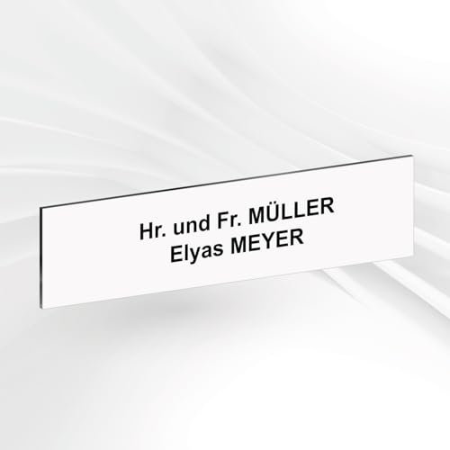 Briefkastenschild – Personalisiertes PVC Namensschild mit Gravur – selbstklebend – 1 bis 3 Zeilen – 10 x 2,5 cm (Weiß mit schwarzem Text)