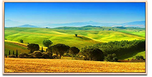 Toskana Italien ca. 130x70cm Wandbild inklusive Schattenfugenrahmen naturfarbend - Panorama Leinwand Bild XXL Format Wandbilder Wohnzimmer Wohnung Deko Kunstdrucke