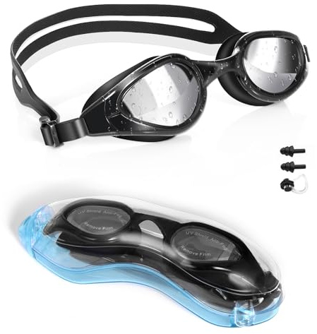 TOPLUS Swimming Goggles, No Leaking Anti Fog UV Protection Swim Goggles Soft Silicone Nose Bridge for Men, Women, Junior, Kids (Black&gey)