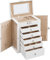 SONGMICS Scatola Portagioie a 6 livelli, Porta Gioielli con 5 Cassetti, Capiente, con Specchio Interno, Chiusura a Chiave, Cofanetto Portagioie, Idea Regalo, per Orologi, Bianco JBC152W01