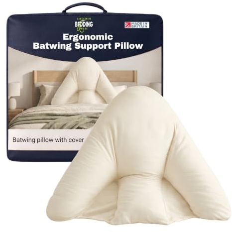 Lancashire Bedding Luxury Batwing Pillow with Polycotton Cream Pillowcover - Orthopedic Back, Neck, Shoulder Support | Soft Fluffy Cushion | Hollowfiber Filled 72 X 84 Cm Bed Pillow