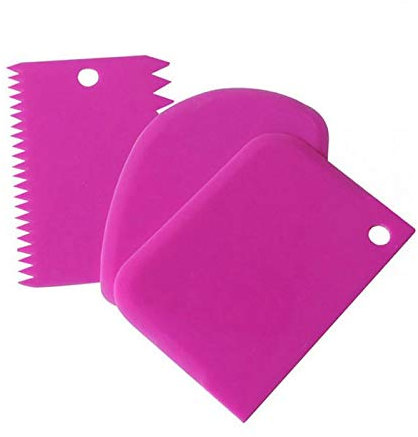 Lot de 3 grattoirs à gâteau en plastique pour pâte à pâtisserie, fondant, outil de lissage pour crème, grattoir à gâteau uni (rose violet)