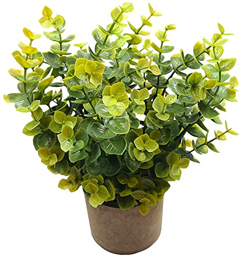 Svenee Mini Potted Plants Artificial Flocked Eucalyptus Greenery in Pots Faux Potted Herbs Small Houseplants for Indoor Outdoor Greenery Tabletop Decoration Centerpiece, Garden,Farmhouse (1)
