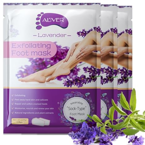 p-beauty Fußmaske | Hauterneuernde Fußpeeling-Socken mit Lavendelextrakt | Ideal gegen Hornhaut, risse, raue Haut & Hühneraugen | Für samtweiche Füße | 3-Paar