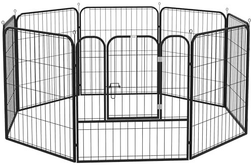 PawHut Welpenlaufstall 8-TLG Welpenauslauf mit 8 Gitterplatten Tür Erdspießen flexibel Schutzplane 80cm hoch Welpengitter Laufstall für Haustiere Hund Katze Welpe Laufgitter für drinnen und draußen