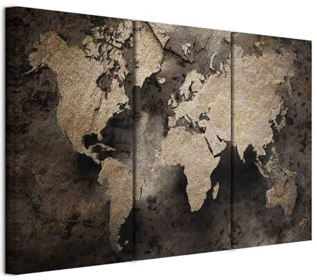 murando - Quadri Moderni Fonoassorbenti per Soggiorno, Mappamondo 135x90cm | Chiodi Inclusi, 3 Pezzi, Quadro Moderno Fonoassorbente, Schiuma Acustica, Protegge da Rumori, Resistenti Allo Sbiadimento