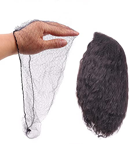 Ecojunmi Invisible Hair Nets for Long Hair, 100 Pcs 30 inch Black Elastic Mesh Women Hairnets for Wigs Frontal Closure Hair Bun Food Service (30 inches)