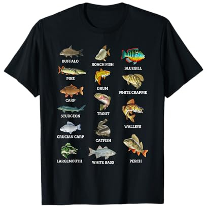 Types of Freshwater Fish Species Fishing Fisherman Anglers T-Shirt