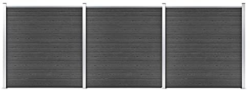 JUNZAI Ensemble de Panneau de Clôture Barrière de Jardin Mur de Clôture Bordure de Balcon Ensemble de Panneau de clôture WPC 526x186 cm Noir