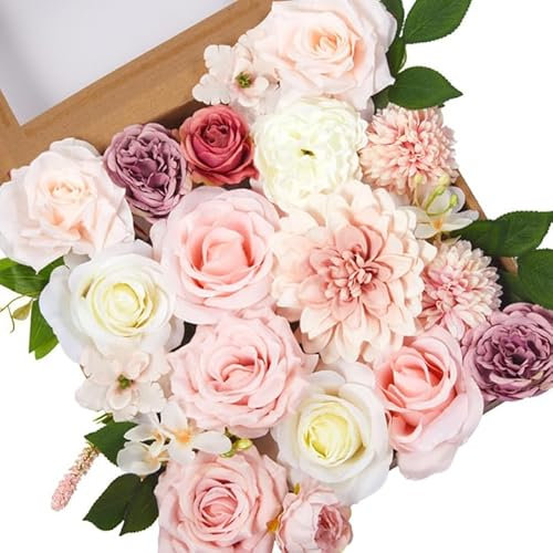 Revspoir Künstliche Blumen Rosen Combo Set Seide Mix Chrysanthemen Hortensien Faux Blumen, für DIY Hochzeit Blumensträuße Combo Arrangements Party Braut Baby Shower Home Dekorationen (Hellrosa)