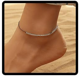 JUSTUSNX Bracelet de cheville réglable avec perles en argent pour femme et fille