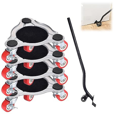 Kit Sposta Mobili con Ruote, 5 Pezzi Ruote Girevoli per Spostare Mobili, Carico Fino a 400kg, Rotelle per Mobili Pesanti, Sollevatore Mobili, Ruote per Carrello con Freno, Rotelle per Lavatrice