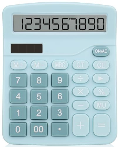 lohey Calculator, 12-Digit Solar Battery Desk Calculator with Large LCD Display Large Buttons, Dual Power Desktop Calculators for Office Home School, Home (Blue)