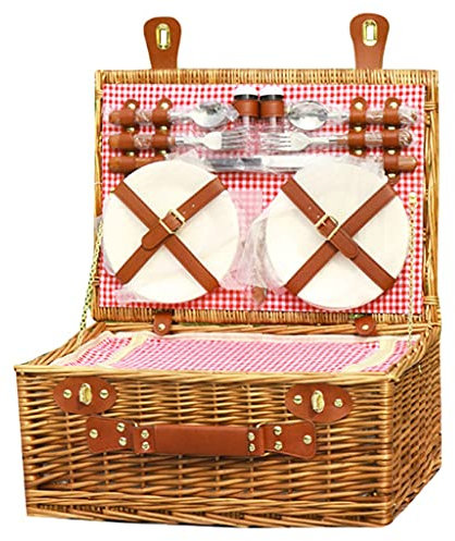 Isolierter Picknickkorb aus Weide für den Außenbereich, geflochtenes Rattan-Festgeschirr mit Deckel für 2- und 4-Personen-Ausflüge, tragbarer Aufbewahrungskorb (Farbe: Blau, Größe: 46 * 33 * 20 cm) (R