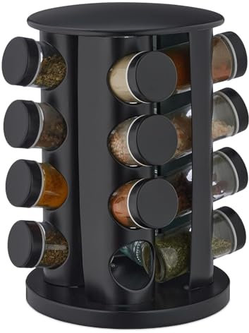 Estante para especias, soporte para condimentos, carrusel para especias, puede contener 16 frascos, organizador giratorio de especias de acero inoxidable para almacenamiento de cocina, organizador de