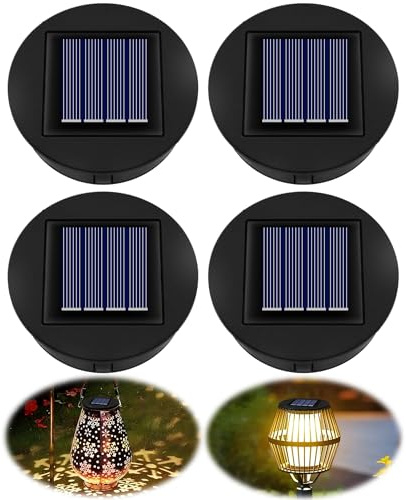 Solar Ersatzdeckel 8 cm für Solarleuchte Außenlaternen, 1.2V, IP44 Ersatzmodule für Solarlampen Warmweiß Licht, LED Solarmodule ersatz für Garten Laterne Terrasse Beleuchtung, 4 Stück