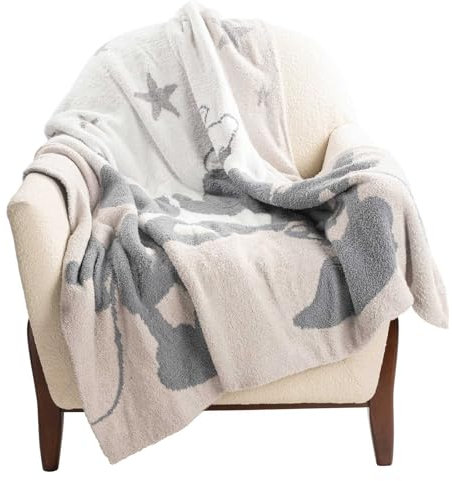 Jay Franco Disney Mickey Mouse & Minnie Mouse Feather Knit Fluffy Throw Blanket - Gray Stars Fuzzy Blanket Measures 50 x 60 Inch - Super Soft Lightweight Bedding