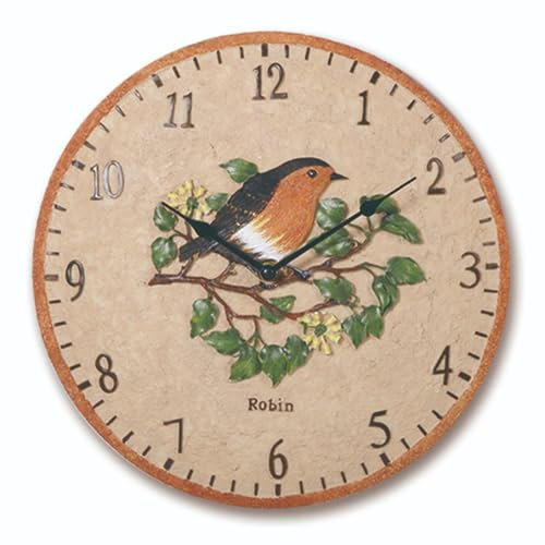 Reloj de pared de jardín diseño de pájaro petirrojo adornos de resina retro vintage Reloj de pared grande resistente al agua de 30cm reloj decorativo de arte pastoral para interiores exteriores