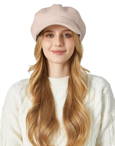 FEOYA Klassisk ballongmössa för kvinnor, nysboy-mössa, toppmössa, vintage, höst, vinter, basker keps, målarmössa, Beige, one size