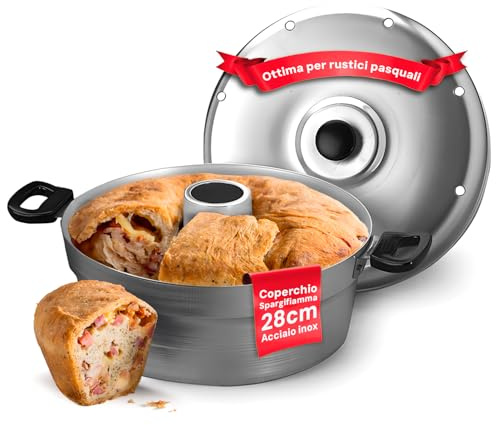 Avilia Poêle four à gaz avec couvercle et pare-flamme 28 cm – aluminium pur 99,5% et épaisseur de 1 mm – Poignée en fer galvanisé pour une prise sûre et confortable – Bouton en fer et plaque en acier
