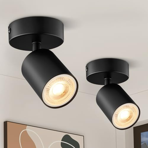 Ledronix Spotlights Ceiling Lights 2 Pack, 1 Spot Ceiling Light Matt Black | Rotatable Round GU10 LED Spotlight Modern Metal, Ceiling Spotlight Fitting with GU10 Base for Hallway, Bulb not Included
