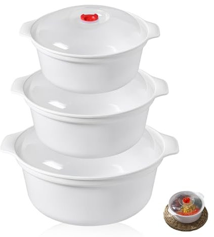 BORDEAG 3 pezzi di stoviglie per microonde, contenitori salvafreschezza con coperchio, piatti a microonde con coperchio, ciotola per microonde da 3 l, contenitori utilizzabili come dispensa, adatti