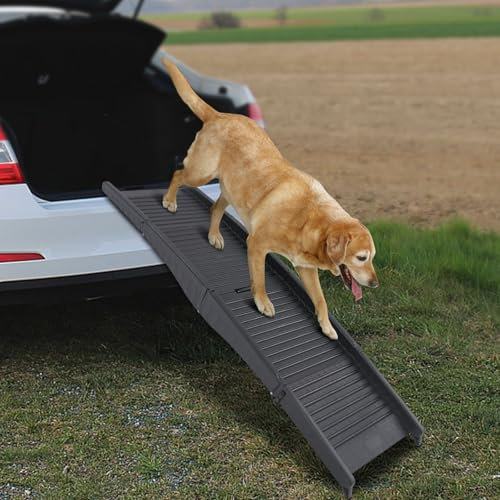 Apriltop Hund Rampe, Tragfähigkeit 75Kg, 40.5 * 152Cm Faltbare Haustier Rampe, Faltbare Haustier Treppe, aus Aluminium, PP, Gummi