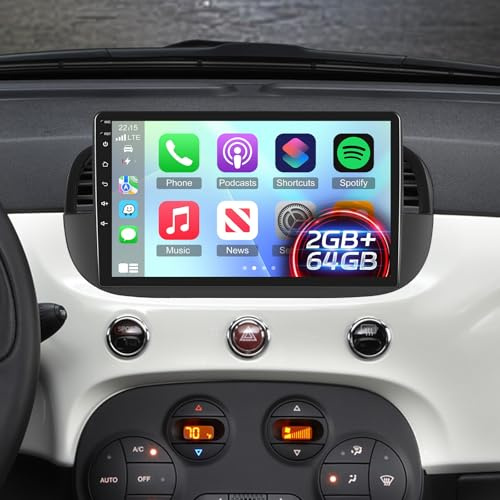 2G+64G 9 inch Car Radio for Fiat 500 2007-2015, Android Touch Screen Fiat 500 Stereo, Wireless Carplay/Android Auto/Bluetooth/WiFi