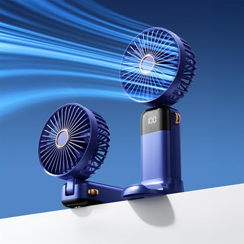 COCOSY Mini ventilador portátil USB recargable con batería, plegable 5 velocidades, autonomía 8 horas, ventilador de escritorio/cuello para oficina, dormitorio y viajes, compacto y silencioso