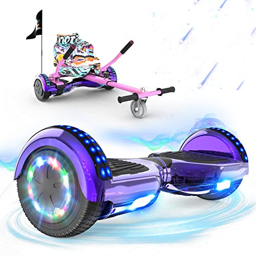 RCB Hoverboards mit Sitz Hoverkart komplett für Kinder, Skateboard mit Set, Hoverboards mit LED Lichtern und Bluetooth, Geschenk für Kinder