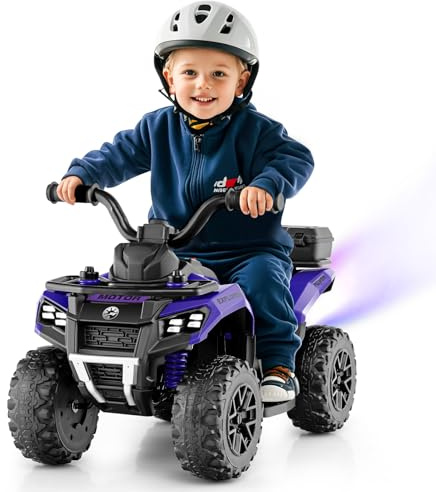 COSTWAY 6V Kids Electric Ride on ATV Car, Battery Powered Quad Bike with Horn, Music, Spray Function, LED Lights, Storage Basket, for 18 Months+ Old Boys Girls (Purple)